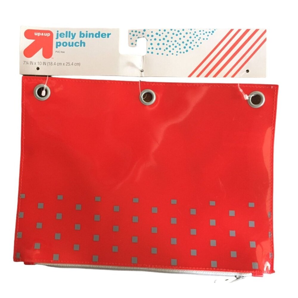 Jelly Binder Pouch Red with Grey Squares 10in X 7.25in SC056